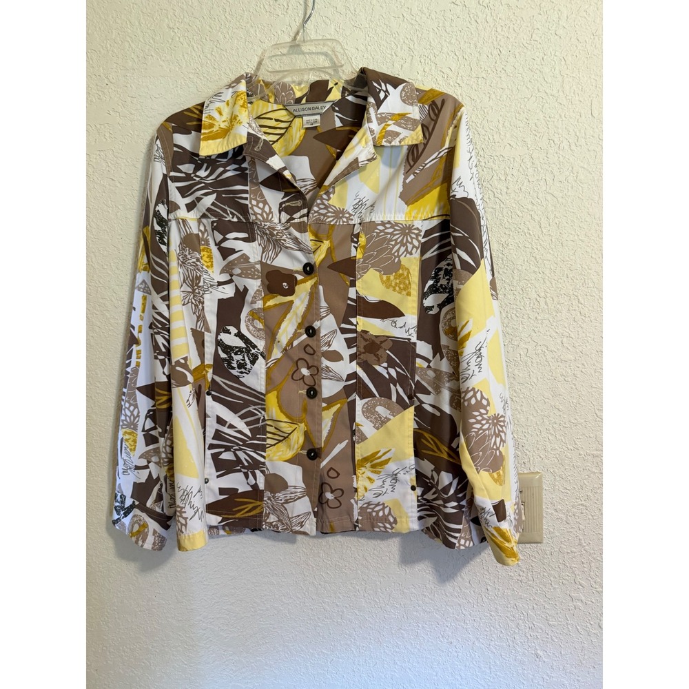 Allison‎ Daley Womens Size 14 Abstract Botanical Button Front Jacket Boho
